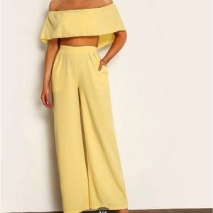 Cropped Cape Top & Wide Leg Pants Set
